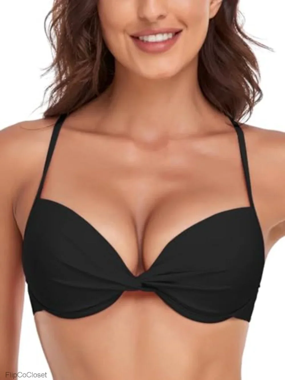 Push Up Bikini Top Twist Front Underwire Molded Pads Crisscross Back Swim